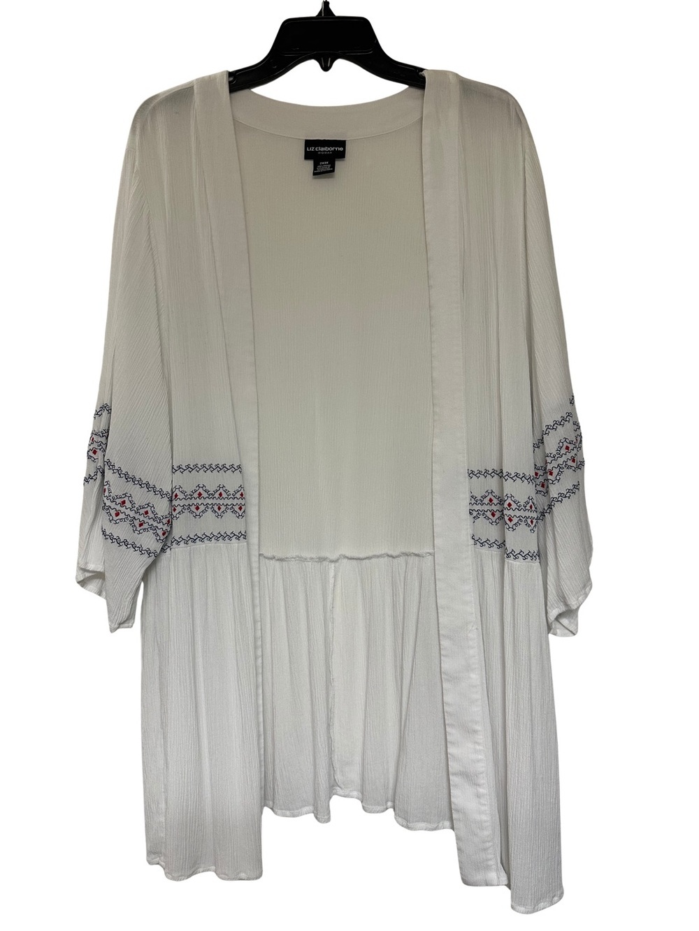 Liz Claiborne Woman White Embroidered Open Front Duster Kimono 2X/3X
